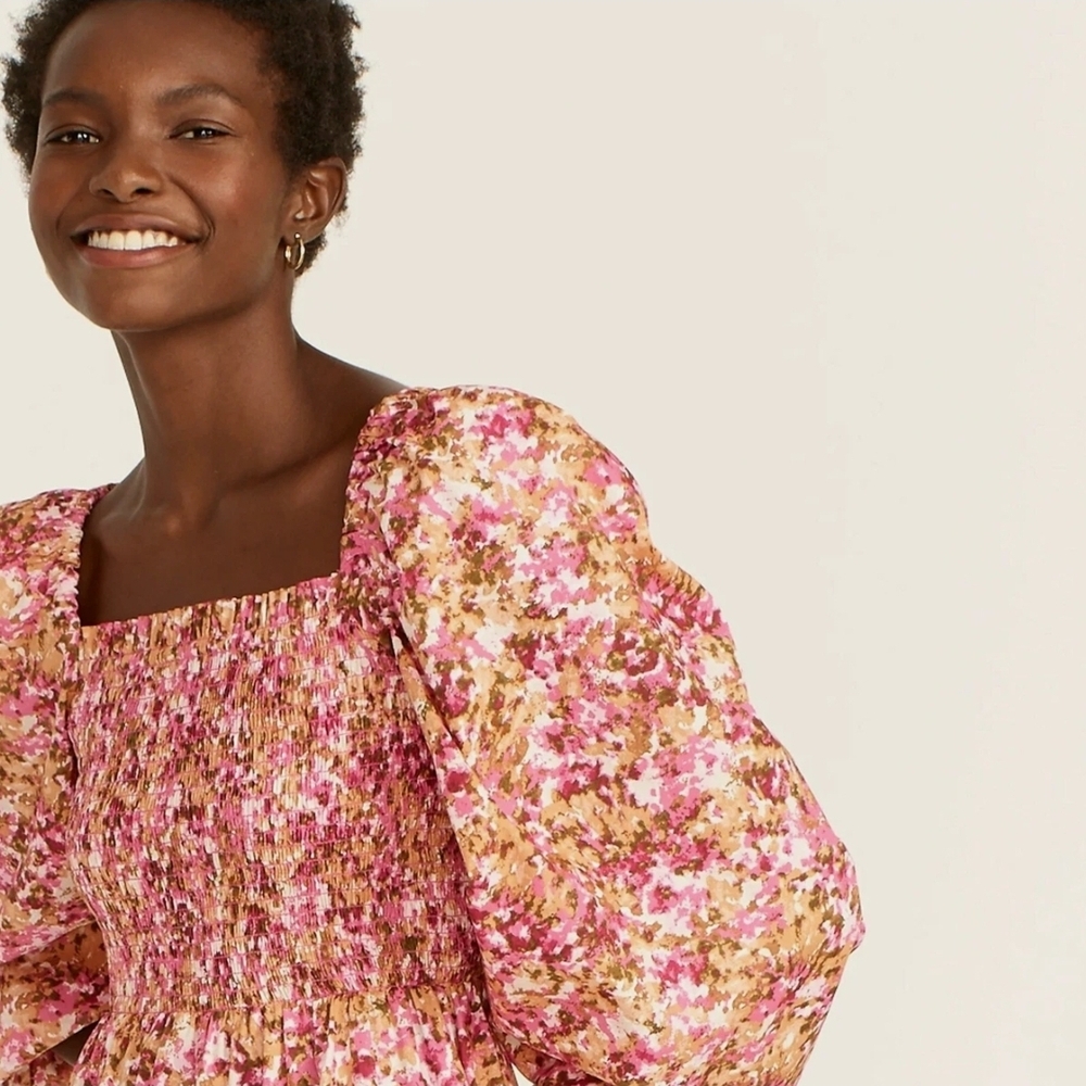 J. Crew Floral Long Sleeve Dress in Pink and Yellow - Picture 2 of 8